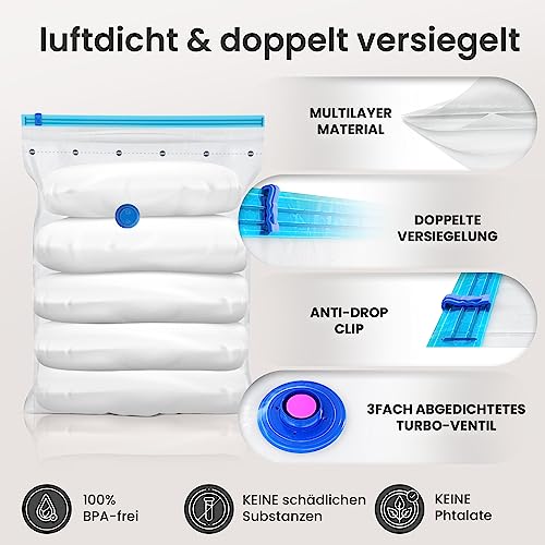Vakuumbeutel Kleidung 12er Set 3 Größen - Vakuum Beutel für Staubsauger Wiederverwendbar 100% Dicht & Robust | Reise Kompressionsbeutel Kleiderbeutel Aufbewahrungsbeutel Vakuumtüten Kleidersack XL