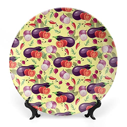 10 Inch Decorative Plate, Eggplant Round Porcelain,Tomato Relish Onion Going