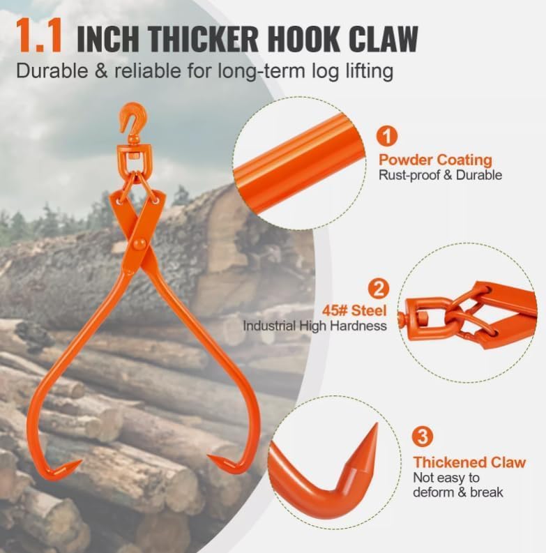 Log Skidding Tongs 32 inch 2 Claw Log Lifting Tongs Heavy Duty Rotating，Replacement for VEVOR