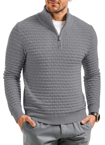 RQP Men's Quarter Zip Sweater Waffle Knit Sweater...