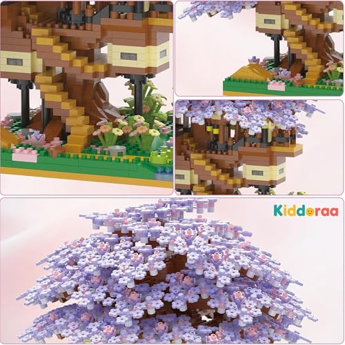 Image of Cherry Blossom Tree House Micro Blocks Set, 2229+ PCS Japanese Sakura Bonsai Treehouse STEM Toys with Purple Flowers for Adults & Kids | 1 Year Manufacturing Warranty