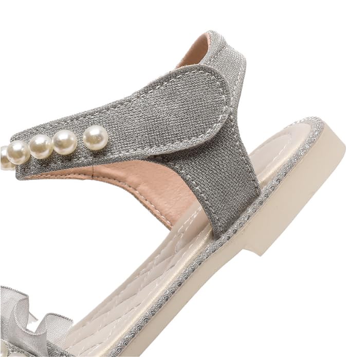 Girls Sandals Kids Summer Pearls Glitter Cute Open Toe Flats Dress Shoes for Toddler/Little Kid4