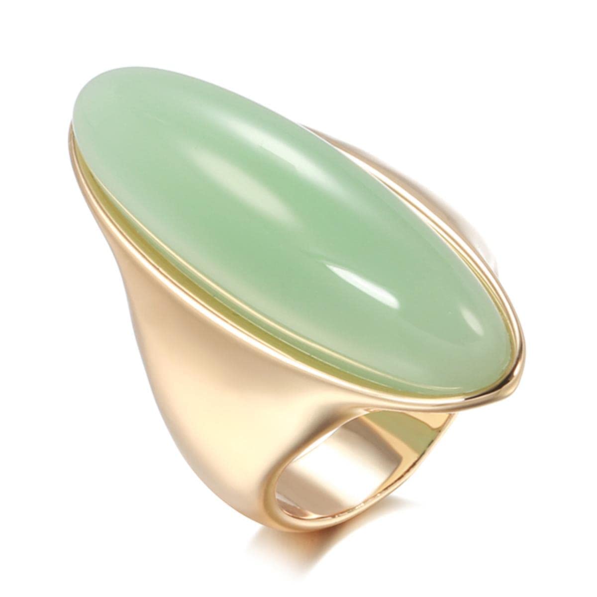 Yahoya Women's Green Luxury Natural Stone Ring For Big Glossy 585 Rose Gold Bride Ring Fine Vintage Wedding Jewelry