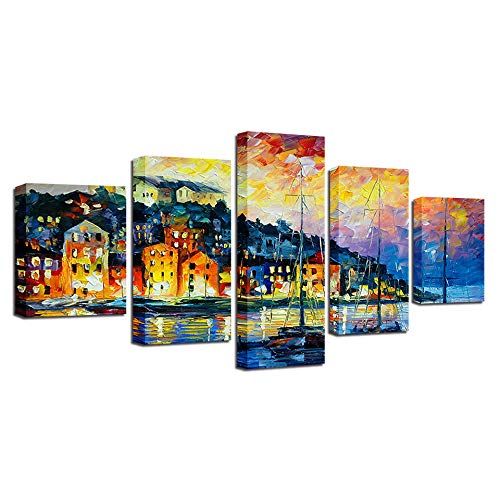 Impression sur toile 5 pièces ville balnéaire et tableau mural moderne