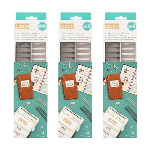 We R Makers spinacze do bindowania 2,5 cm, czarno-białe, zestaw 3 szt. (łącznie 12 sztuk) | do bindownicy Cinch Book | dzienniki, planery i albumy do scrapbookingu