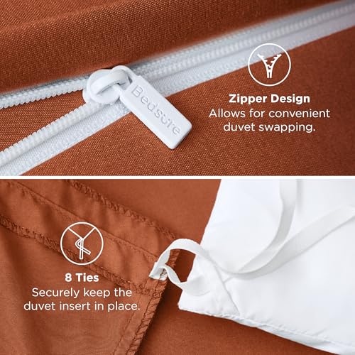 Image of Bedsure Duvet Cover Oversized King Size - Soft Double Brushed Bedding Set for Kids & Adults, Zipper Closure, 3 Pieces, Includes 1 Duvet Cover (120 inchx98 inch) & 2 Pillow Shams, NO Comforter, Terracotta