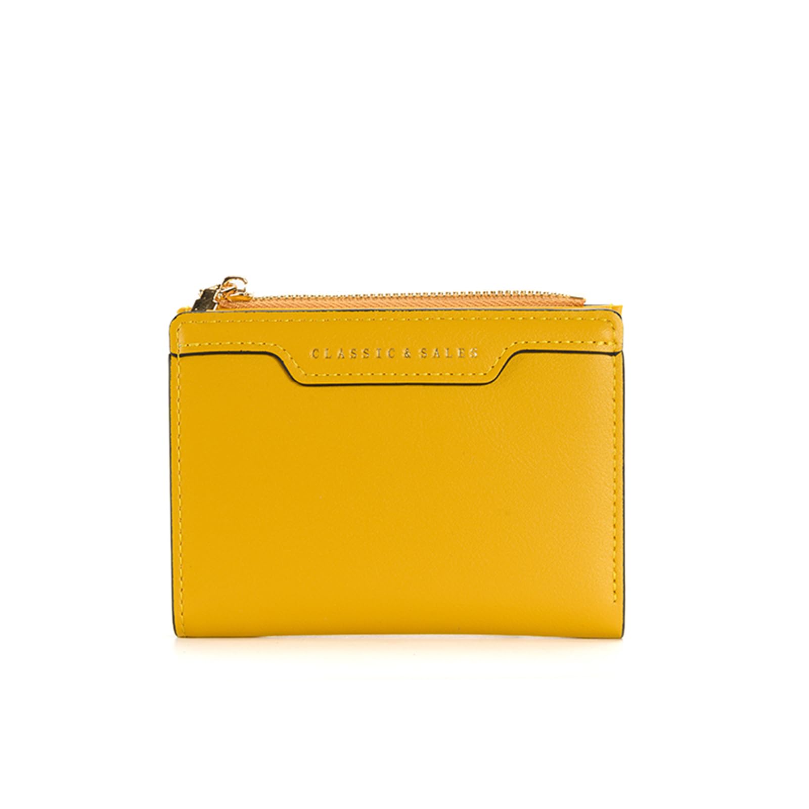 Slim Small Leather Women Wallets,Card Holder Wallet Bifold Trifold RFID Blocking Purse with Zipper Coin(Yellow)