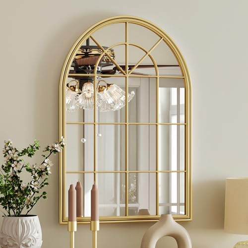 Image of Uniclinens Window Mirrors for Wall Decor - Large Gold Farmhouse Arched Window Pane Mirror for Wall Decor Living Room, Gorgeous for Entryway, Fireplace, Hallway,Dining Room,36 inchX24 inch