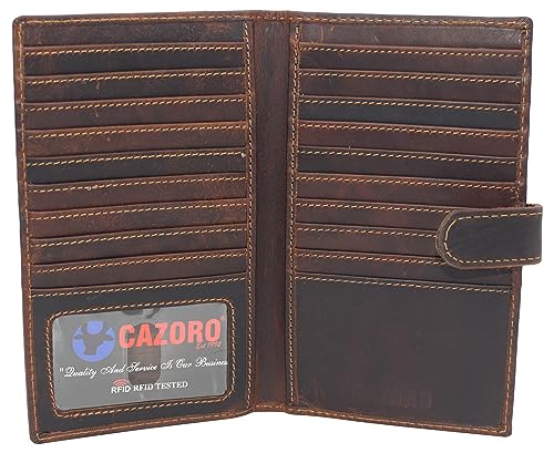 Marshal Bifold Leather RFID Blocking Wallet For Men & Women | Genuine Leather Holder With 19 Slots, 2 Bill Compartments & ID Window For Credit/Debit Cards, Money, Driver’s License (RHU Vintage Brown)