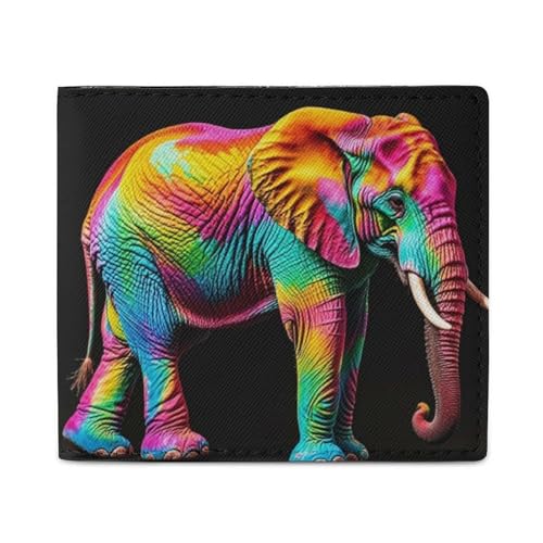 Colorful Elephants Wallet Elegant Leather Wallets with ID Window & 2 Card Slots, Slim Bifold Wallet for Men Women