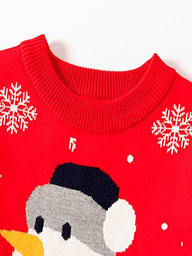Toddler Boys Girls Christmas Sweater Long Sleeve Crewneck Knitted Pullover Snowman Print Stylish (Red, 6-7 Years)2