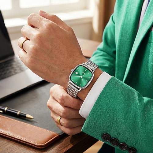 Image of Acnos Luxury Square Dial Quartz Watch for Men & Women - Stainless Steel Bracelet, Minimalist Analog Wristwatch with Date Window Pack of 1