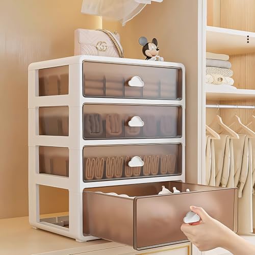 Image of HomeEssentials 4-Tier Transparent Cosmetic & Jewelry Storage Organizer - Multi-Layer Plastic Desktop Drawer Box for Makeup, Accessories & Office Supplies (Black)