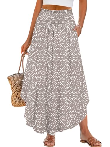 Image of ANRABESS Women's Maxi Skirts Summer Boho Floral High Waisted Flowy Swing Pleated Beach Long Skirt with Pockets