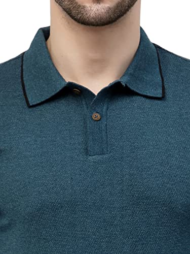 Image of Kalt Mens Basic Solid Full Sleeves Polo Cotton Blend Knitted Regular Fit Polo-Neck T-Shirts with Collar Stylish