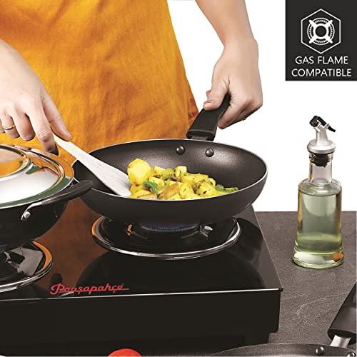 paasapahce Fry Pan with SS lid, Induction Base, 23.5cm Diameter, Non Stick Frying Pan, Induction & Gas Compatible, Black