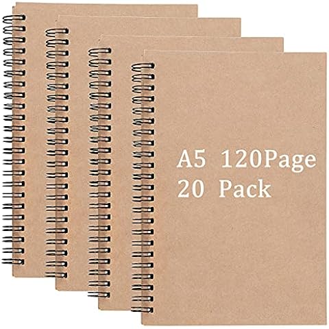 ZEONHEI 20 Pack 8.3 x 5.5 Inch 60 Sheets / 120 Pages A5 Sketch Book, Sketch Pad Soft Cover Spiral Sketchbook Blank Notebook for Drawing Painting Cover