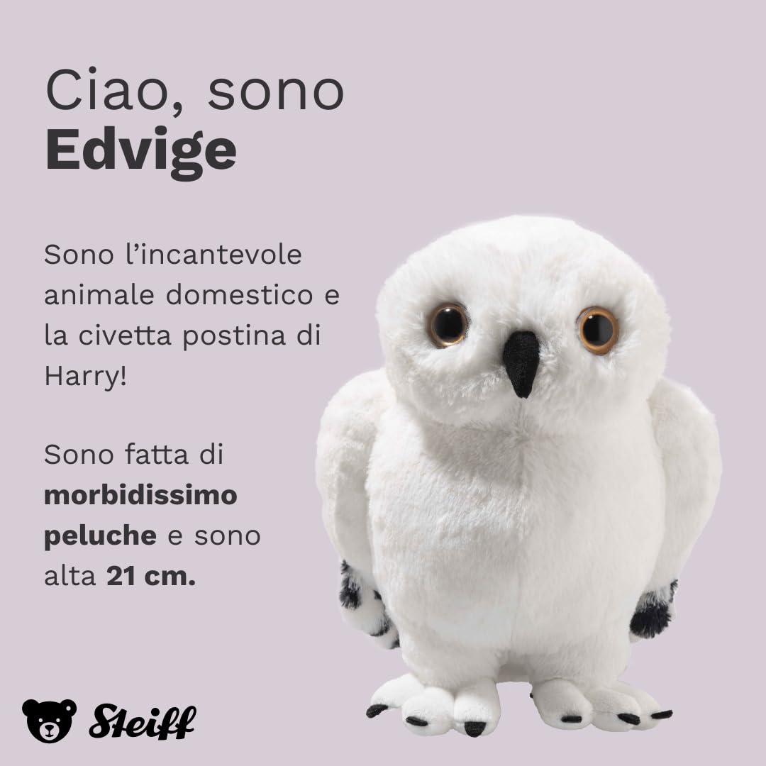 Steiff Peluche Edvige la Civetta, Harry Potter, dolce animale di stoffa con occhi di plastica, bambini, bambine, amici, pupazzo 21 cm, bianco, 024214