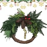 JIEBWCHA Coronas de Navidad para puerta delantera, corona de festival para ventana, decoración de corona de vacaciones con campana, coronas de Navidad para ventana, chimenea, pared, puerta