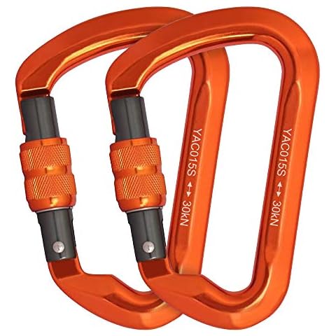 Karabiner Klettern Schraubkarabiner 30KN, CE Zertifiziert Starke Kletter Karabiner mit 3000kg Belastbarkeit Kletterkarabiner Karabinerhaken Klettern mit Schraubverschluss zum Klettern Abseilen 2 Stück Cover