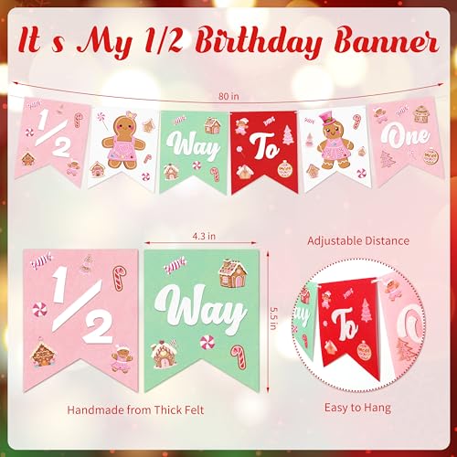 Image of 1 /2 Birthday Christmas Half Birthday Decorations - Christmas It's My 1 /2 Bday Banner Glitter Cake Topper Tassel High Chair Banner & Cone Hat Halfway to One Boy Girl Party Supplies