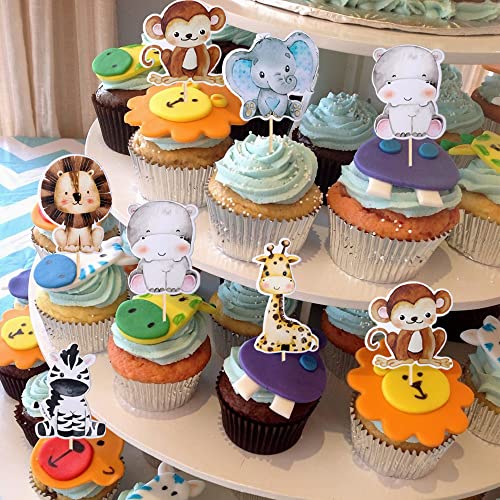 Zhuoweism 36 Pcs Jungle Animals Cupcake Toppers Lion Monkey Zebra Hippo Giraffe Elephant Forest Theme Cupcake Picks For Safari Animals Theme Baby Shower Kids Birthday Party Cake Decorations Supplies thumb #3