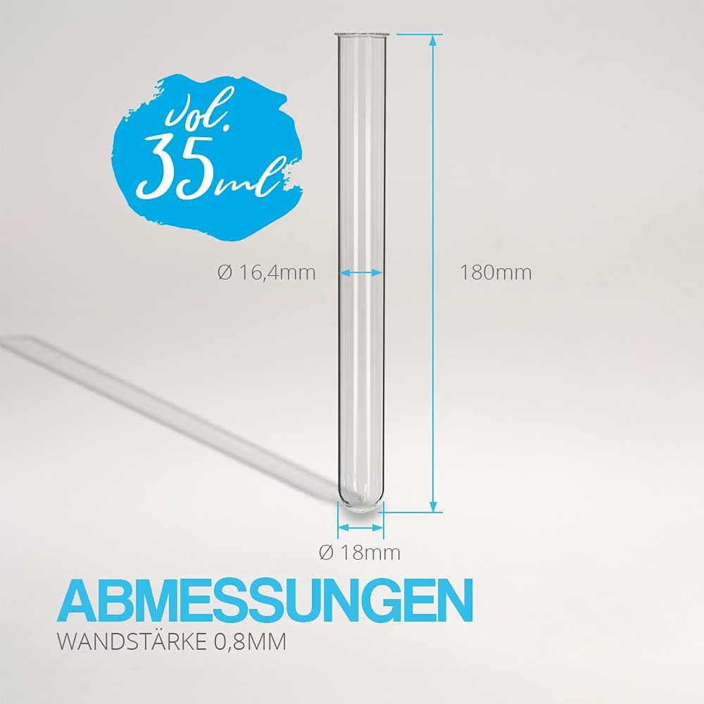 Tuuters 100x Reagenzgläser mit Bördelrand aus Glas für Blumen (180 x Ø18mm) | Vaseneinsatz in Floristik, Blumengestecken, Tischdeko und Hochzeitsdeko als Wasserreservoir für einzelne Stiele
