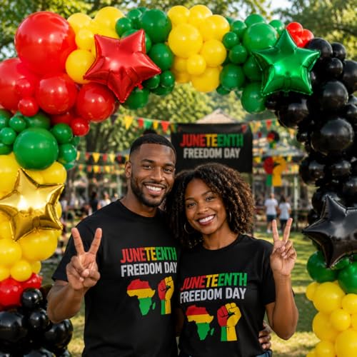 Image of 152Pcs Juneteenth Balloon Garland Arch Kit - Red Black Green and Yellow Different Size Balloons for Africa American Independence Freedom Day Theme Black History Month Party Decorations