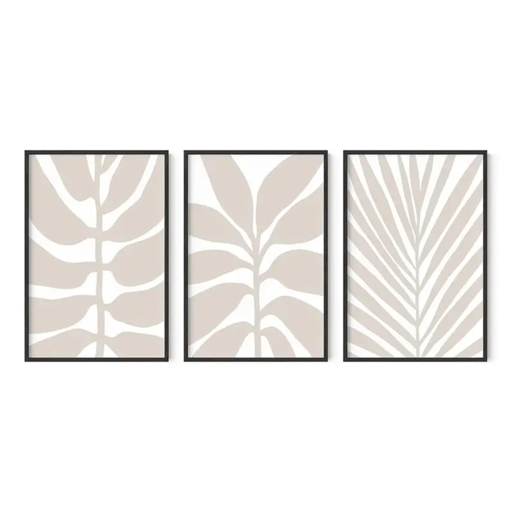 Cuadros botánicos boho en lienzo beige de 60x70 cm para decoración neutral sin marco pack de 3 8