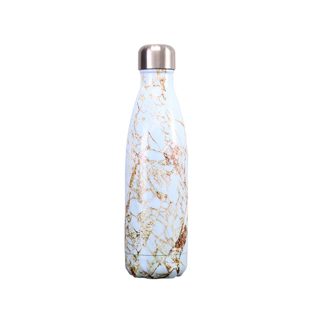 Anze Sports Water Bottle Vacuum Flask Insulated Double Wall 304 Stainless Steel Thermos cup, keep HOT COLD Drinks Reusable Drink Flask, for Hiking Running, 500ml/17 oz (Marble - gold silk)