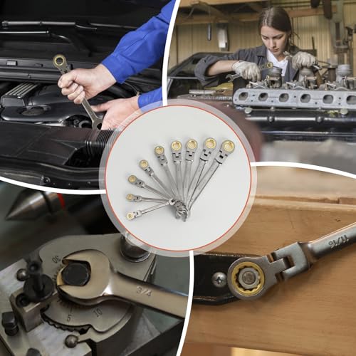 Image of BOOSDEN 9-Piece Flex-Head Ratcheting Wrench Set, SAE 1 /4-3 /4 inch Ratchet Combination Wrench Set with 180 Pivoting Head & Roll-Up Pouch, High-Carbon Steel Wrenches for Auto Repair, Mechanics, Household