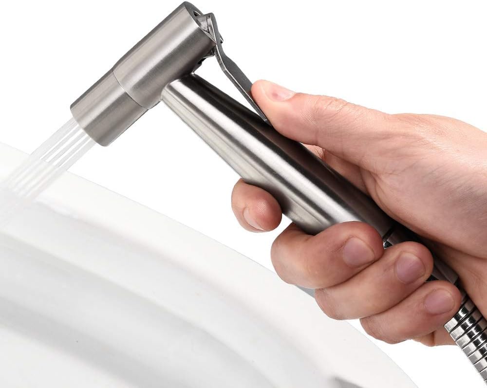 IRIBER Handheld Stainless Steel Bidet Toilet Sprayer Kit Muslim Shattaf Portable Shower with Brushed Nickel Toilet Attachment include Complete Sprayer Adapter and Hose Set