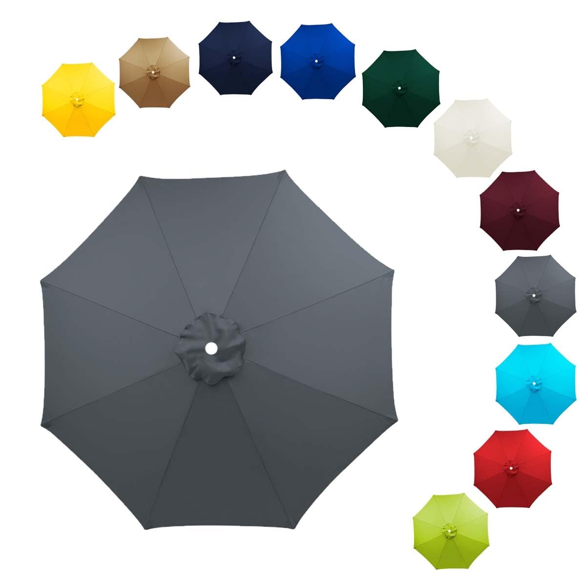 ALDNMBR 6.5ft 7.5ft 9ft 10ft Patio Umbrella Replacement Canopy, 6 Ribs 8 Ribs Double Layer Polyester Top, Waterproof Uv Block Outdoor Garden Parasol Cover Gray 8Ribs-270cm/9FT