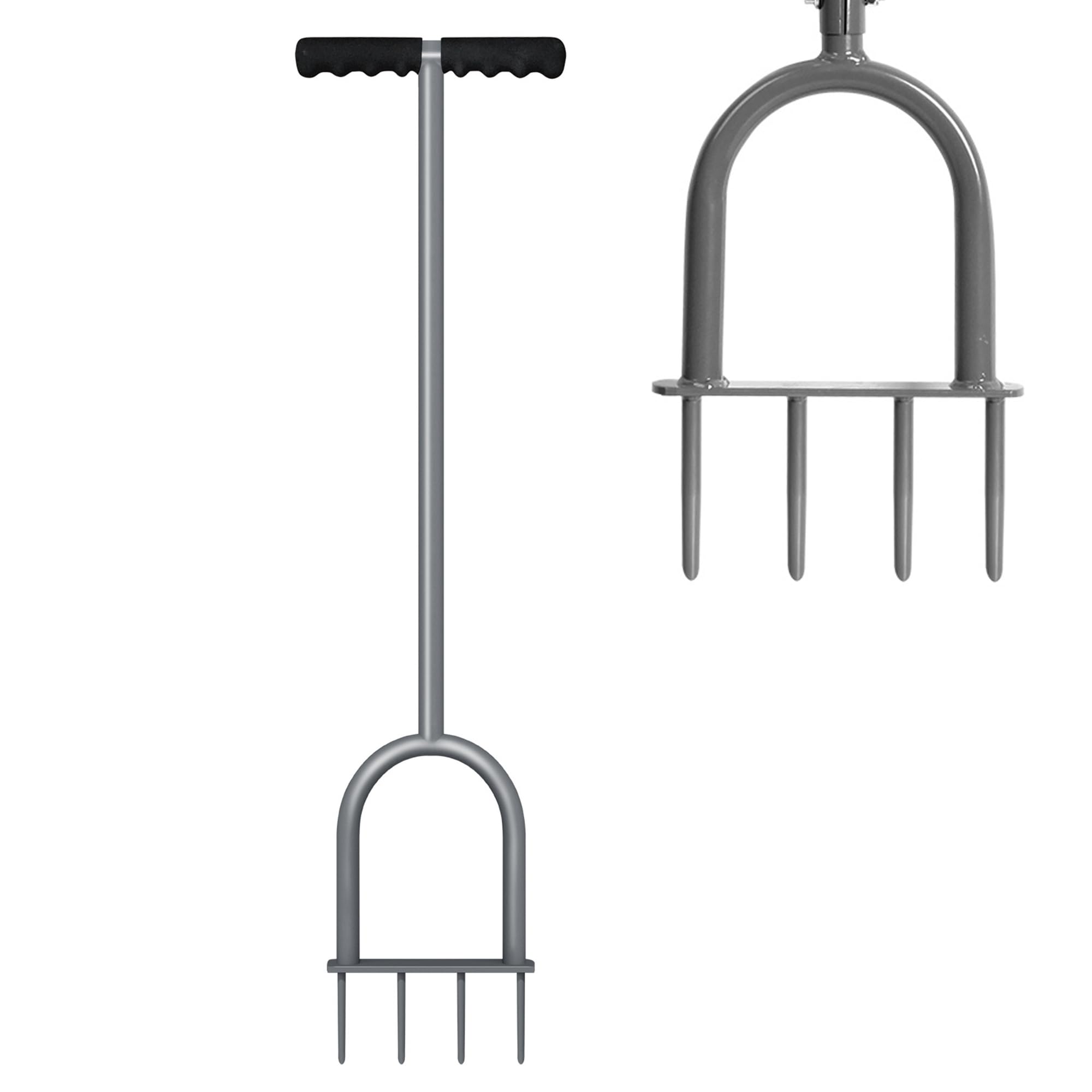 WalenseeLawn Spike Aerator, T-Handle, Manual Dethatching and Soil Aerating Tool with Four Iron Spikes, 35.5 Inches, Grey