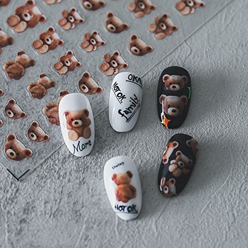 Lovely Bear Nail Art Stickers Teddy Bear Nail Decals Self Adhesive 3D Nail Art Stickers Thin Tough Diy Nail Art Sticker For Women Girls #TOP4