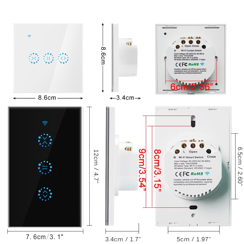 Interruttore Tapparelle Wifi, WiFi Smart Turga Blind Switch Regolazione percentuale per tapparello a rulli elettrici motorizzato motore tapparelle 10A Interruttore Tapparelle Avvolgibile Wifi(Black)