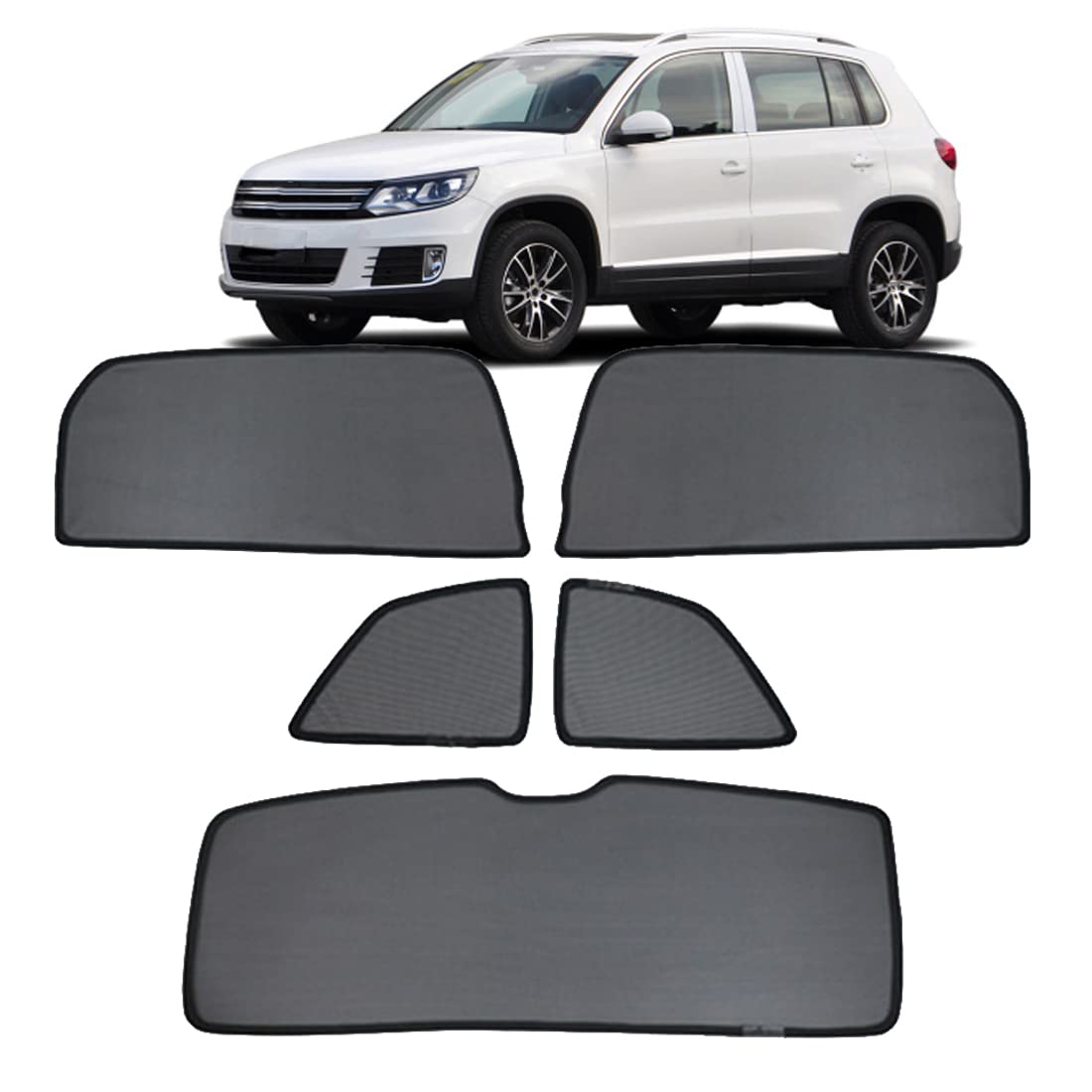 Tendine Parasole Auto Bambini Parasole per Finestrini Laterali per Tiguan 5N 2007-2016 Tendine Parasole Protezione UV Tende Magnetiche Nero,Rear+Triangular+Back-windscreen-5PCS
