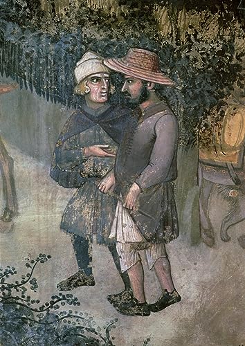 Détail de deux hommes marchant par Lorenzetti, une oeuvre murale aux finitions d'art