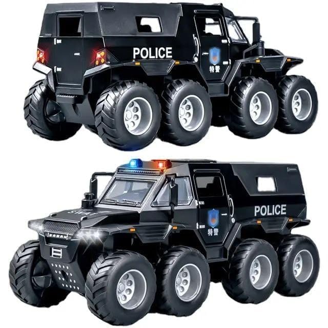 Image of Exclusive Alloy Metal Pull Back Die-Cast Car Diecast Metal Pullback Toy Car with Openable 6 Doors,Light Music Boys Gifts Toys (Shaman Police Truck)