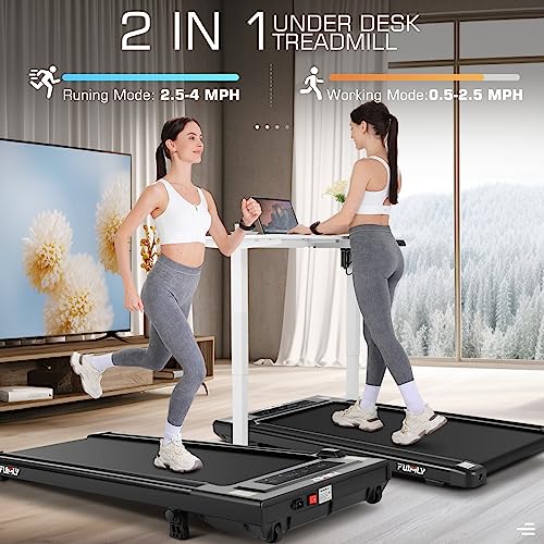 Image of Under Desk Treadmill, 300LBS Capacity Compact Treadmills for Home /Office, 2.5HP Portable Walking Pad Treadmill,Remote Control,Mini,Installation-Free(Dark Black)