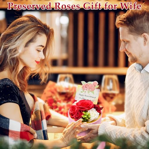 Cyiecw 7 Stück Ewige Rosen in Rosenbox - Parfümierte Kunstblumenstrauß Infinity Rosen, Romantisches Geschenk für Mutter/Freundin/Ehefrau, Valentinstag Geburtstag Weihnachten Muttertag(Rot)
