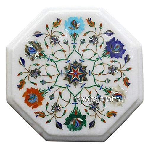 Semi Precious Stones Inlay Work Marble Bed End Table Top White Coffee Semi Precious Stones Inlay Work Marble Bed End Table Top White Coffee