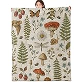vnlvnl Vintage Botanical Blanket Lightweight Flannel Blankets Gifts for Nature Lovers with Mushroom Fern and Floral Printed Throw for Couch Chair Office Bedroom Decor, 60x50inch