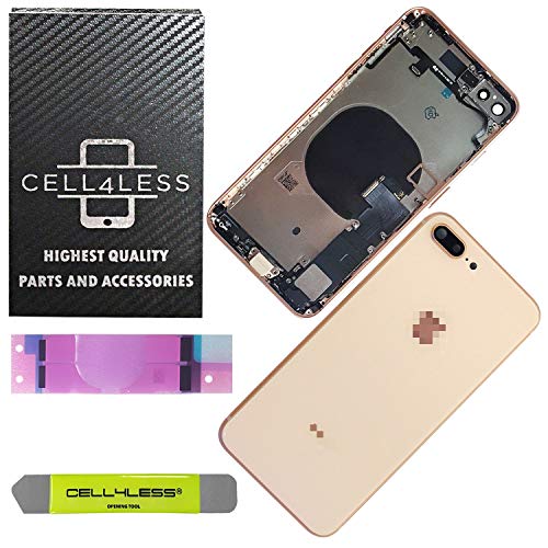 CELL4LESS Back Housing Assembly Metal MidFrame w/Major Components Pre-Installed Including Buttons for iPhone 8 Plus (Gold)