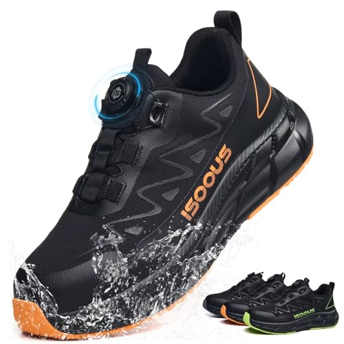 Zapatos de Seguridad para Hombre Mujer S3S Impermeable Zapatillas Trabajo ESD Ligeros Comodo Calzado de Seguridad Negro Naranja 43 EU