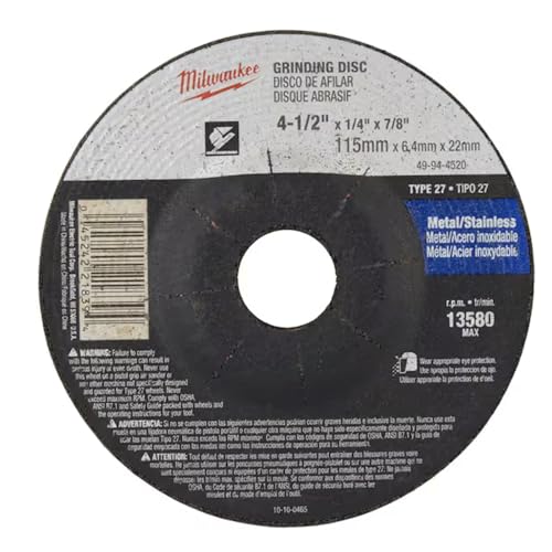 Milwaukee 10 Pack - 4 1 2 Grinding Wheel for Grinders - Aggressive Grinding for Metal & Stainless Steel - 4-1/2' x 1/4 x 7/8-Inch | Depressed