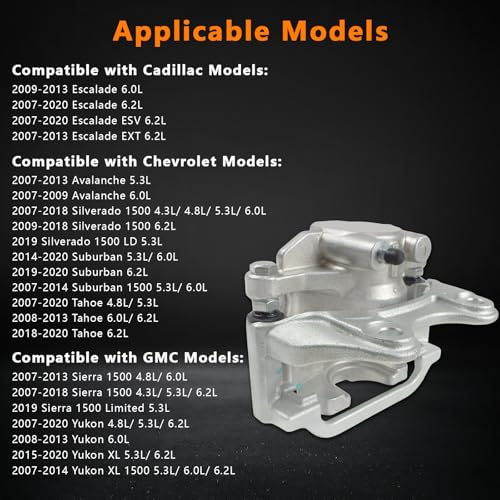 Image of 2 Pcs Rear Brake Caliper Fit for 2007-2020 Cadillac Escalade, Chevy Suburban Avalanche Silverado Tahoe, GMC Yukon Sierra 1500, Disc Brake Caliper w /Bracket Replace for 18B5030 18B5031