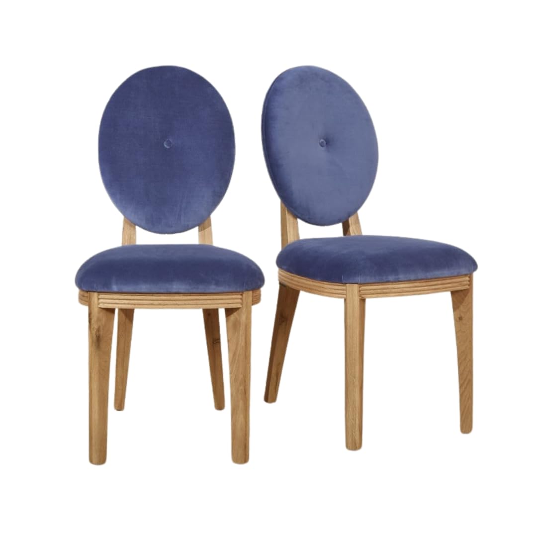 Robin des bois - Calvin : Lot de 2 chaises en chêne et Velours Bleu Indigo