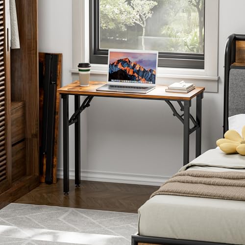 TEMI Small Computer Desk Folding Table - 35.8" Foldable Office Desk, No Assembly, Perfect for Small Spaces in Bedroom, Dorm, or Apartment, Portable Mini Desk or Study Table with Compact Design, Brown - Image 3