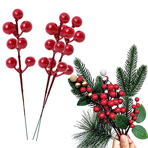 Gxhong Bayas de Acebo Rojas, Mini Bayas de Frutas Artificiales Decorativo Suministros...
